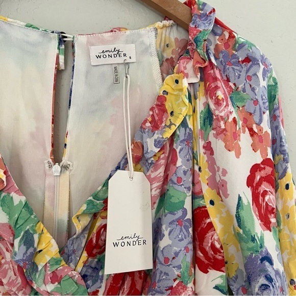 Emily Wonder Surplice Dress Floral Multicolor Whimsical Cottage Fairy Sz S NWT - Picture 6 of 13